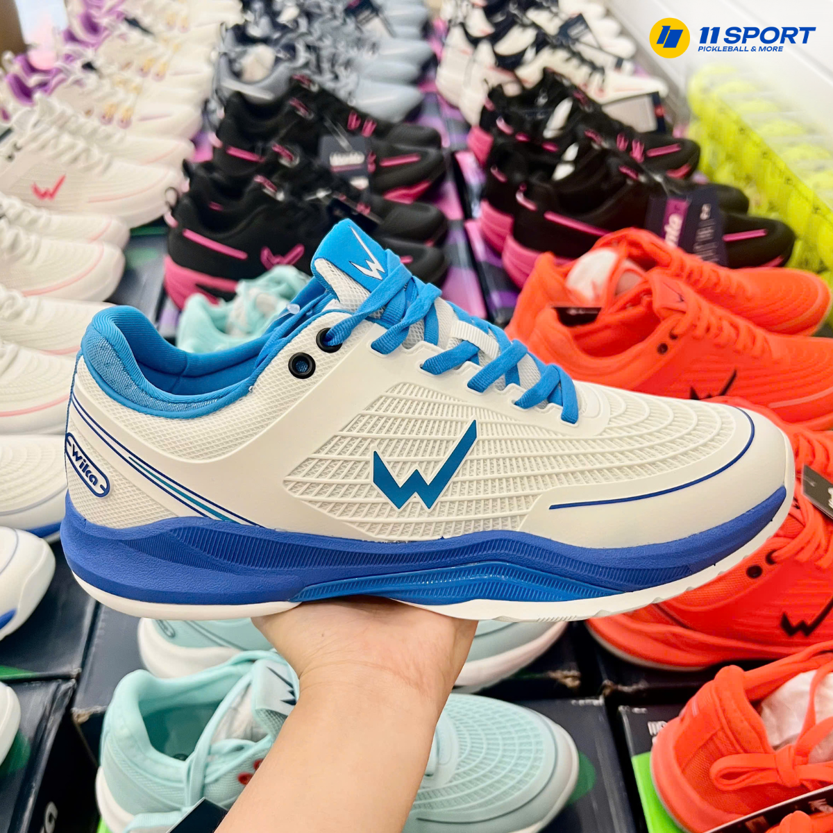 Giày Pickleball Wika Merik 11 SPORT trắng xanh